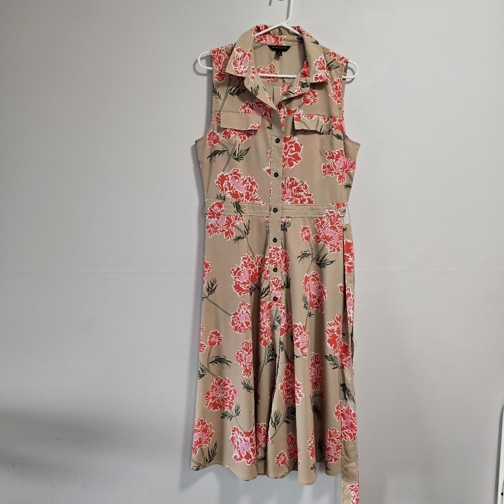 Banana Republic Button Up Floral Sleeveless Dress With Belt